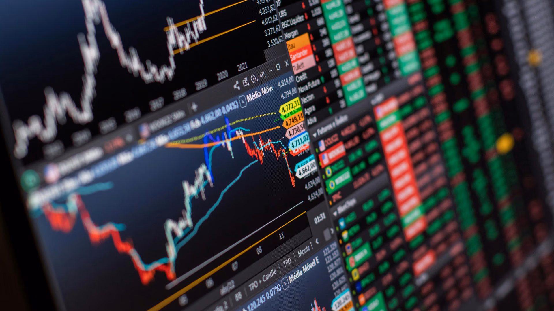 Detailed view of stock market charts and data on a monitor, showcasing market trends - Image by Romulo Queiroz from Pexels